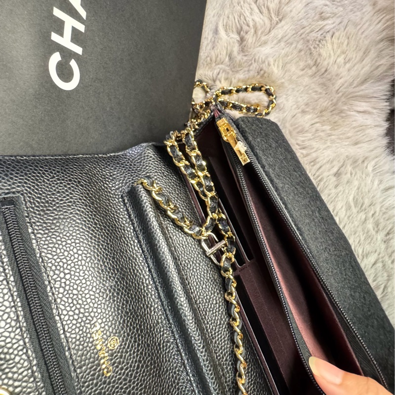 Chanel 香奈兒 WOC 黑金 荔枝皮 全配-12