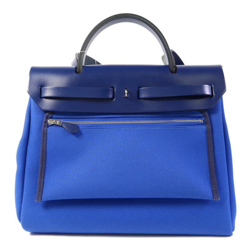 HERMES 帆布Herbag PM銀扣手挽肩背兩用袋Bleu Billard-1