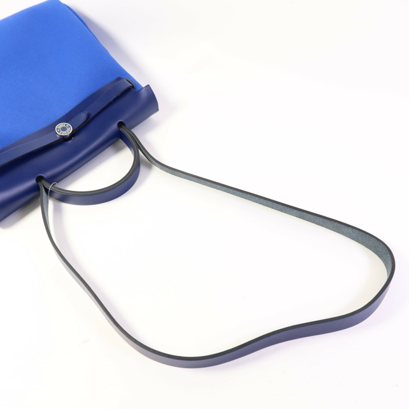 HERMES 帆布Herbag PM銀扣手挽肩背兩用袋Bleu Billard-4