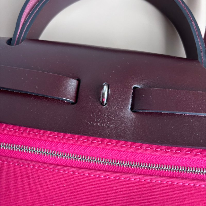 ::HERMES:: HERBAG31 磚紅色帆布咖啡色皮革手提肩背包-13