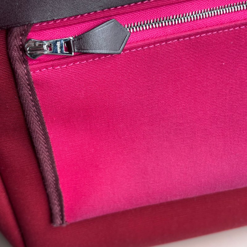 ::HERMES:: HERBAG31 磚紅色帆布咖啡色皮革手提肩背包-17