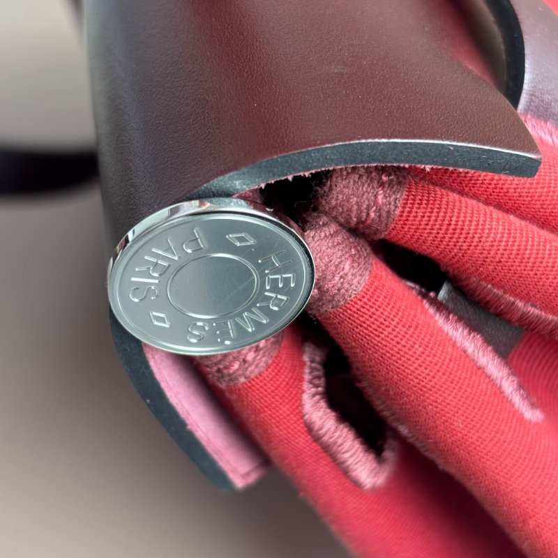 ::HERMES:: HERBAG31 磚紅色帆布咖啡色皮革手提肩背包-19