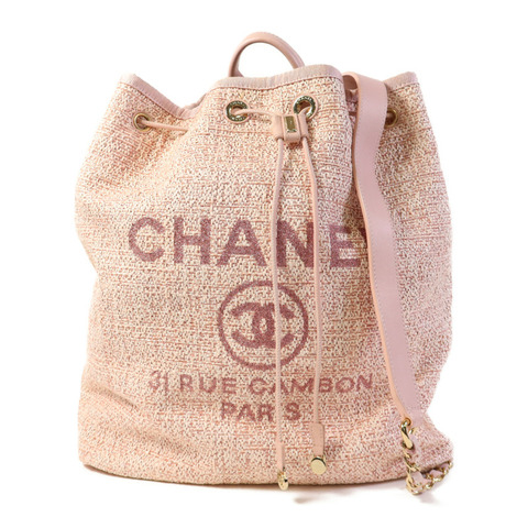 CHANEL 帆布Deauville Backpack金扣背包