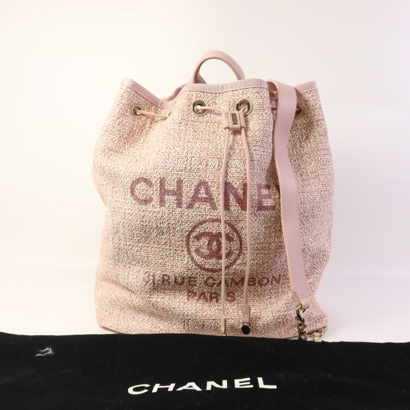 CHANEL 帆布Deauville Backpack金扣背包-18