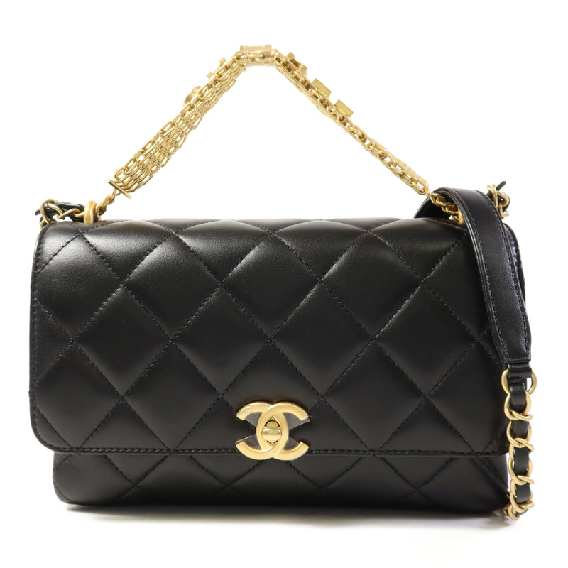 CHANEL 羊皮皮革2 Way Shoulder Bag金扣手挽肩背兩用袋-0