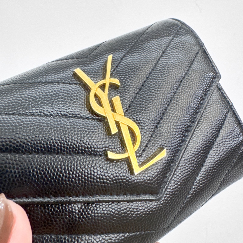 YSL 黑粒面牛皮三折短夾-5