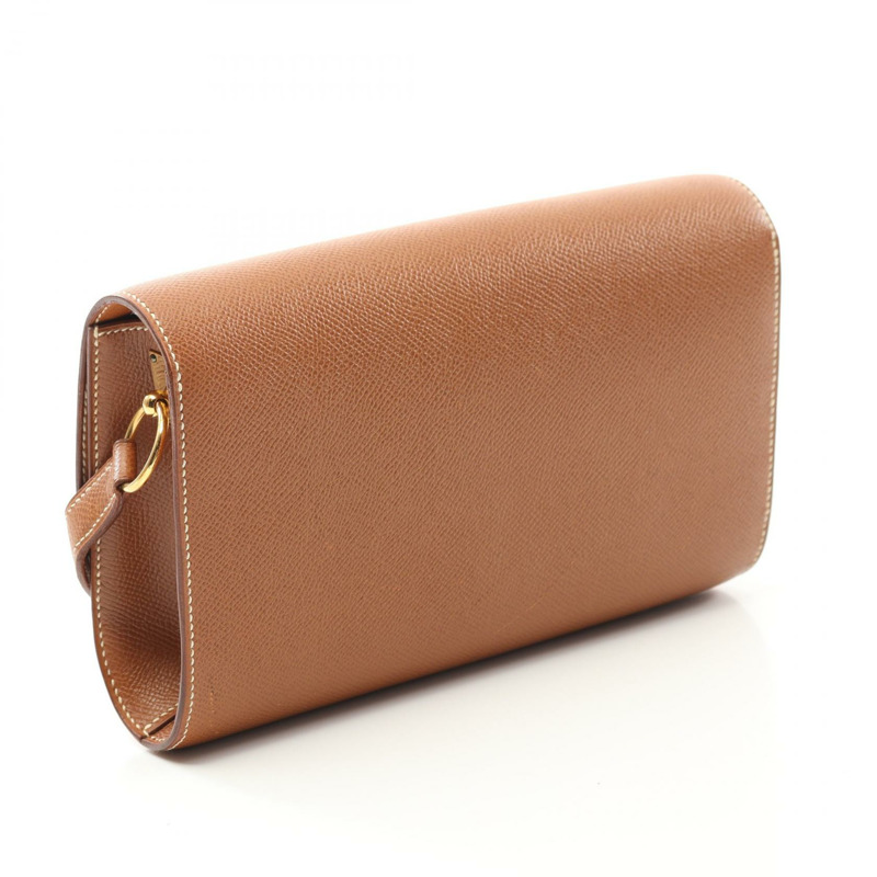 HERMES Doggy Medall 金色單肩包 Courchevel 皮革棕色二手女款 GHW-1