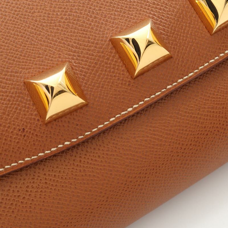 HERMES Doggy Medall 金色單肩包 Courchevel 皮革棕色二手女款 GHW-9