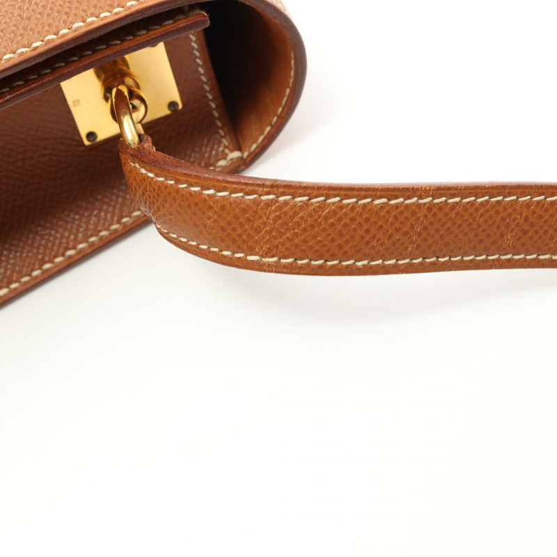 HERMES Doggy Medall 金色單肩包 Courchevel 皮革棕色二手女款 GHW-10