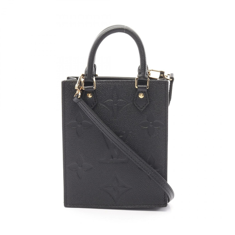 LOUIS VUITTON Petit Sac Plat 兩用手提包 M80478 Monogram 皮革黑色二手 LV-0