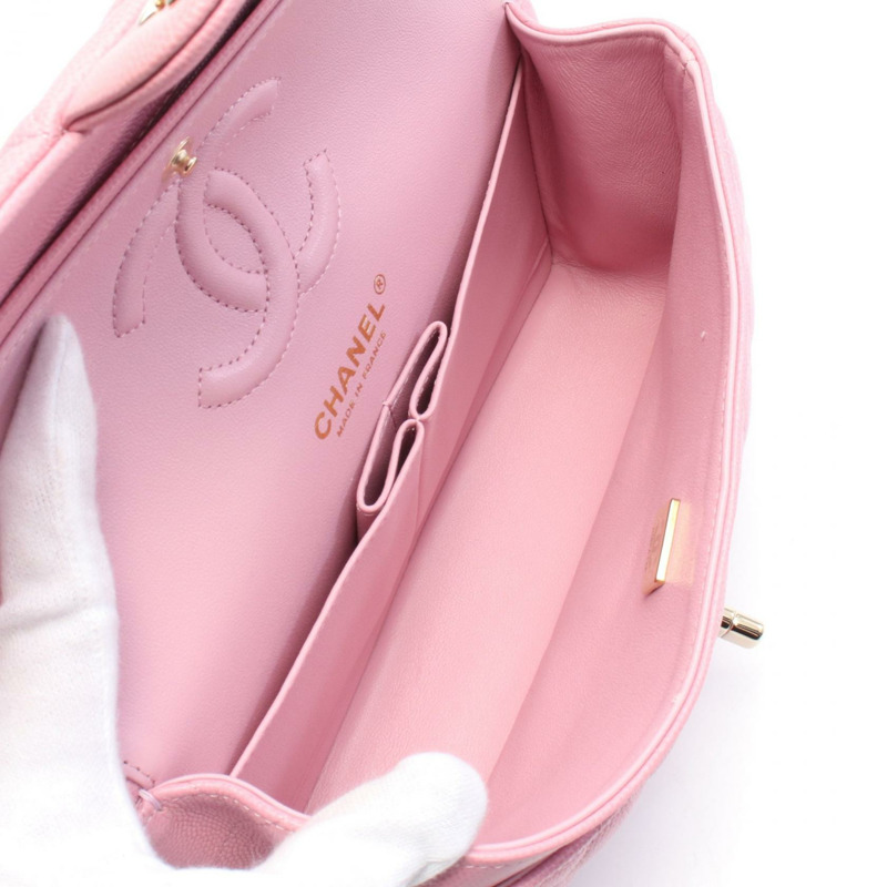 CHANEL Matelasse W 翻蓋鏈條單肩包 A01113 皮革粉紅二手女款 GHW CC-2