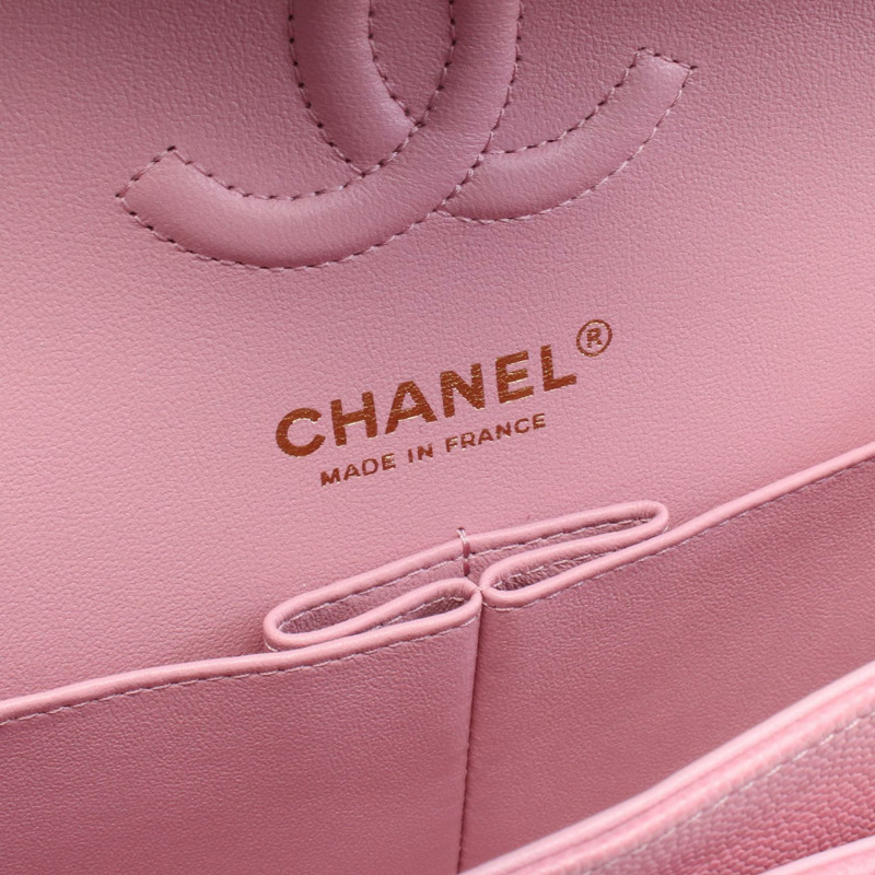 CHANEL Matelasse W 翻蓋鏈條單肩包 A01113 皮革粉紅二手女款 GHW CC-3