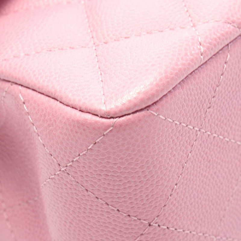 CHANEL Matelasse W 翻蓋鏈條單肩包 A01113 皮革粉紅二手女款 GHW CC-6