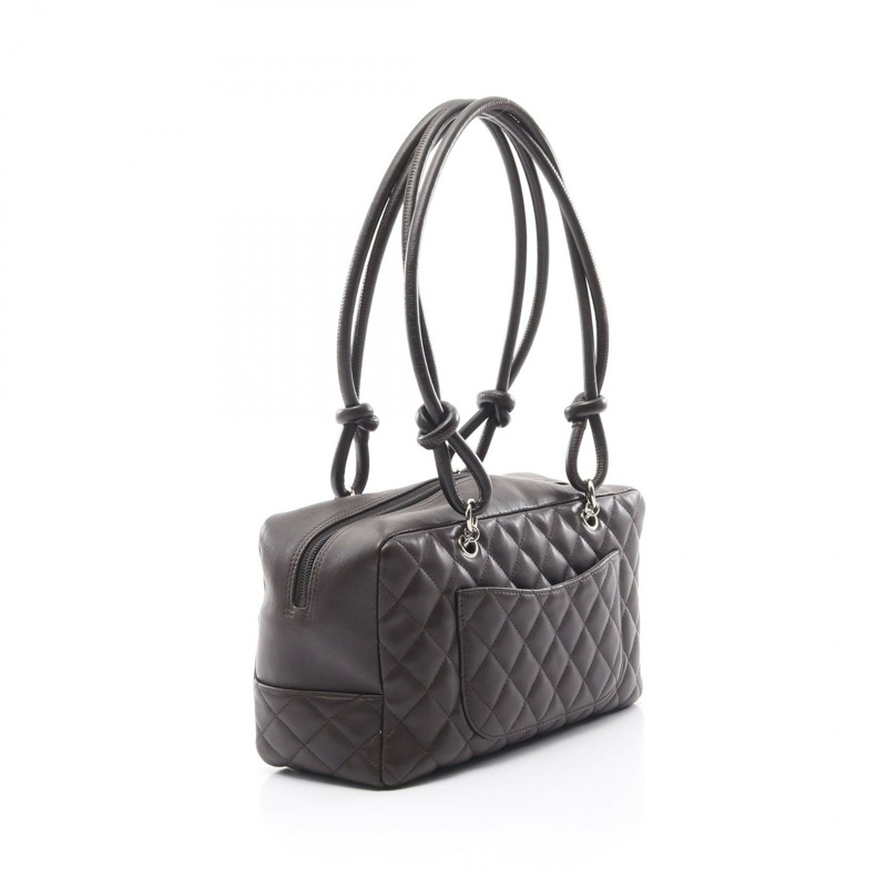 CHANEL Cambon 線保齡球單肩包 A25171 漆皮棕色二手 SHW-1