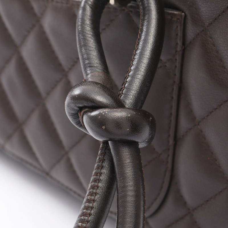 CHANEL Cambon 線保齡球單肩包 A25171 漆皮棕色二手 SHW-10