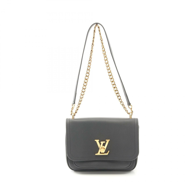 LOUIS VUITTON Lock Me 鏈條單肩包 M57073 皮革黑色二手女士 GHW LV-0