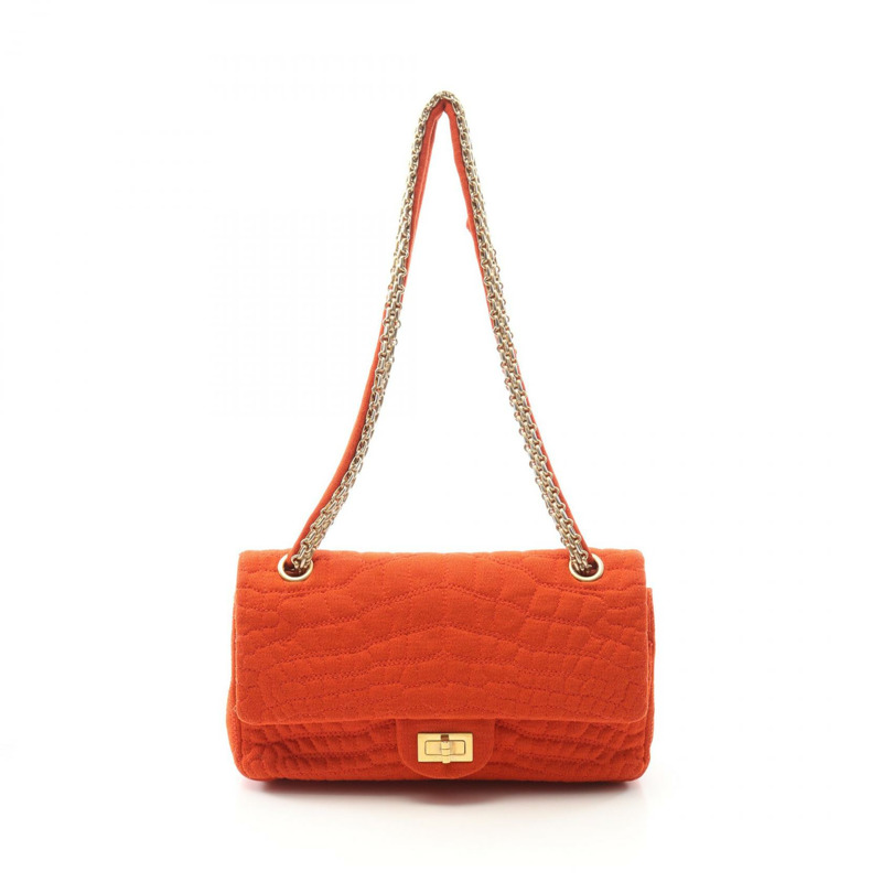 CHANEL 2.55 鏈條單肩包 帆布 橘色 二手 女款 GHW CC Coco-0