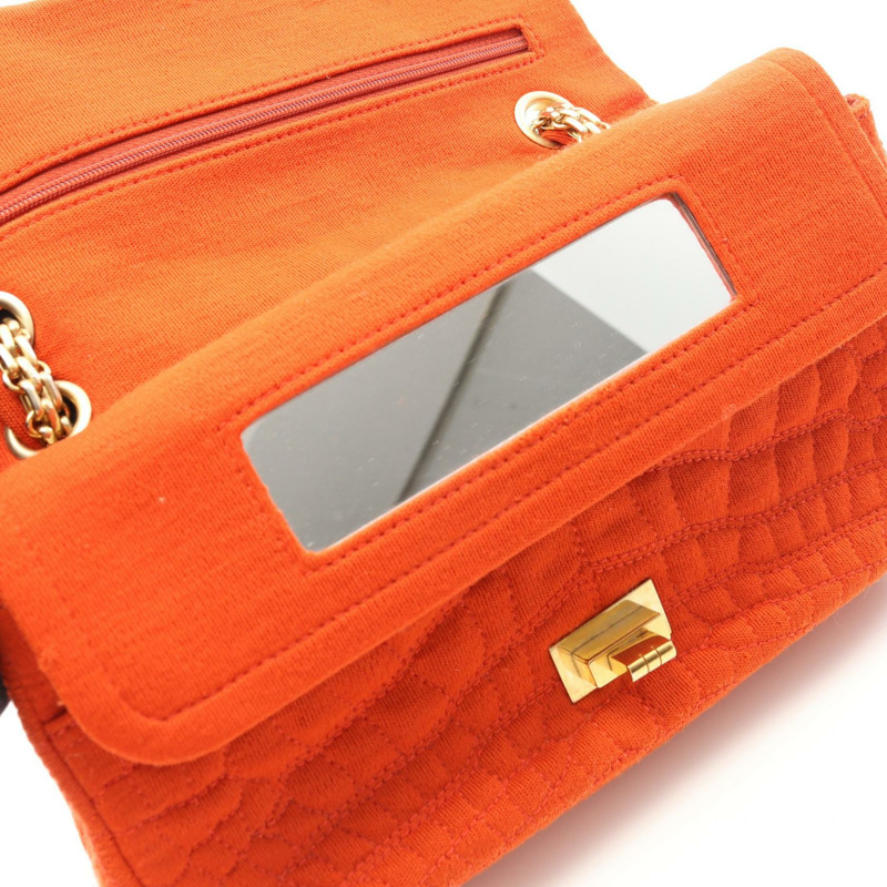 CHANEL 2.55 鏈條單肩包 帆布 橘色 二手 女款 GHW CC Coco-7
