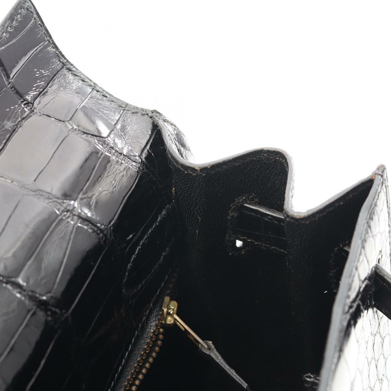 HERMES Kelly 32 手提包 鱷魚皮 Lycee 黑色 二手 女士-10
