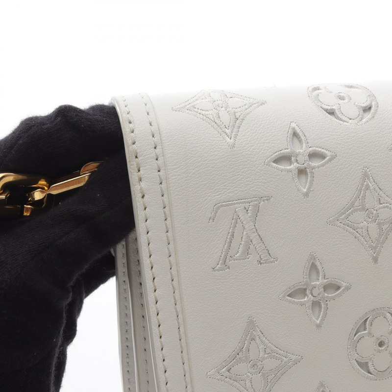 LOUIS VUITTON Dauphine EW 鏈條單肩包 M20739 Monogram 皮革白色二手-5