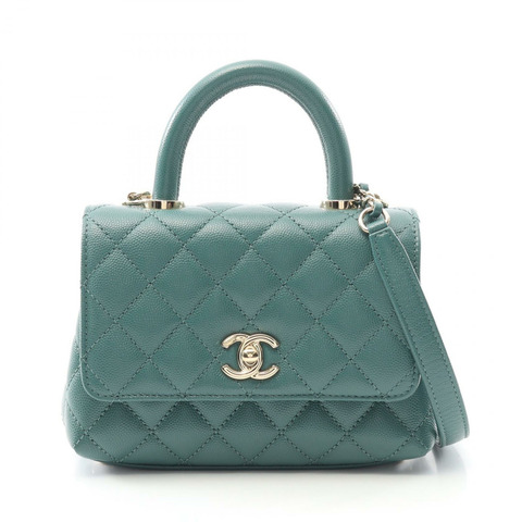 CHANEL Coco Handle XXS 單肩包 手提包 AS2215 皮革 綠色 二手 女款 GHW CC