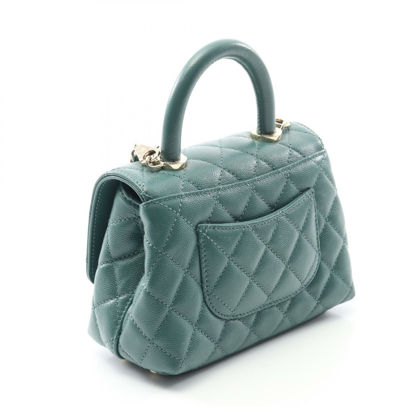 CHANEL Coco Handle XXS 單肩包 手提包 AS2215 皮革 綠色 二手 女款 GHW CC-1