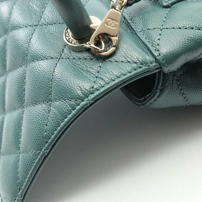 CHANEL Coco Handle XXS 單肩包 手提包 AS2215 皮革 綠色 二手 女款 GHW CC-7