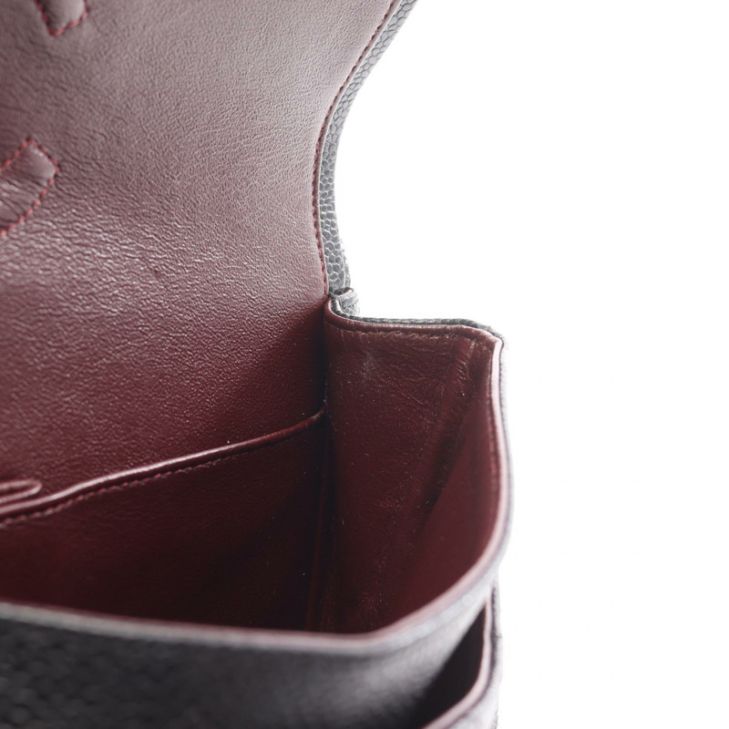 CHANEL Matelasse 雙翻蓋鏈條單肩包粒面小牛皮黑色二手 SHW-5