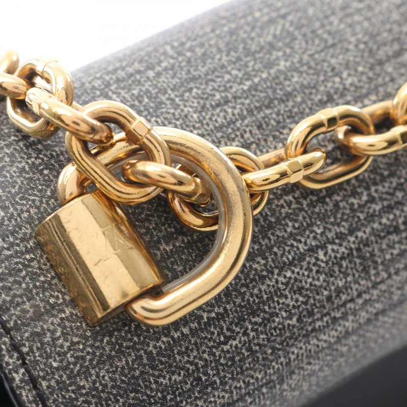 LOUIS VUITTON Twist MM 鏈條單肩包 皮革 黑色 灰色 Gres 二手 女士 LV-5