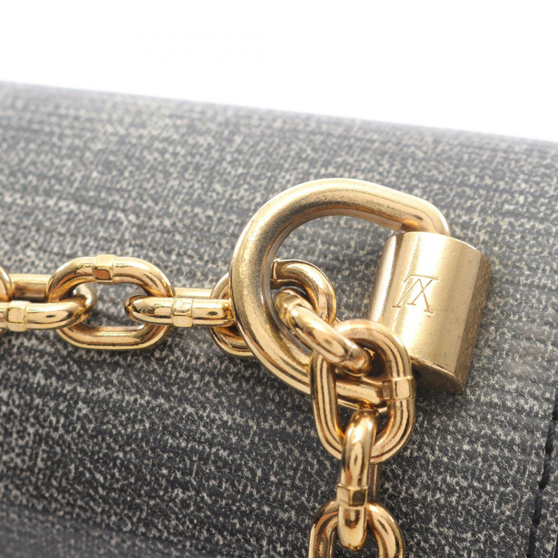 LOUIS VUITTON Twist MM 鏈條單肩包 皮革 黑色 灰色 Gres 二手 女士 LV-6