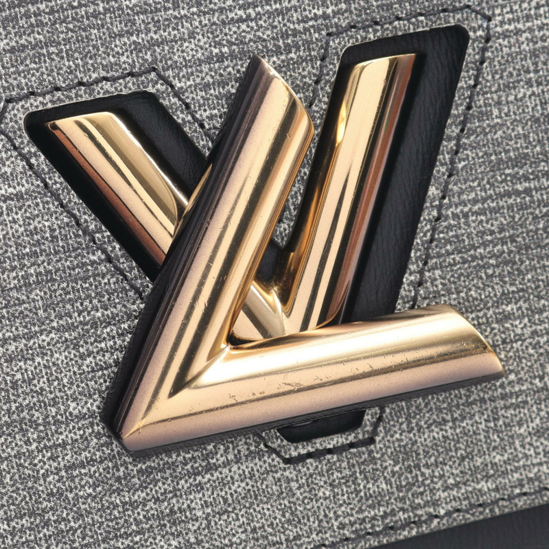 LOUIS VUITTON Twist MM 鏈條單肩包 皮革 黑色 灰色 Gres 二手 女士 LV-7