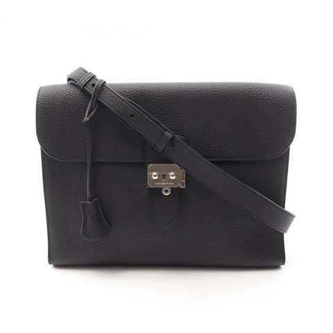 HERMES Sac Adepeche 29 肩背包 Togo 皮革 黑色 二手 男士 SHW B 斜背包