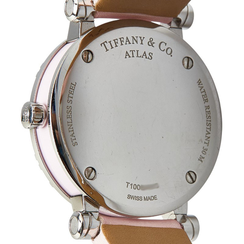 Tiffany & Co. Atlas Heart Date 女士石英手錶,搭配粉紅色錶盤、不鏽鋼和皮革錶帶。-3