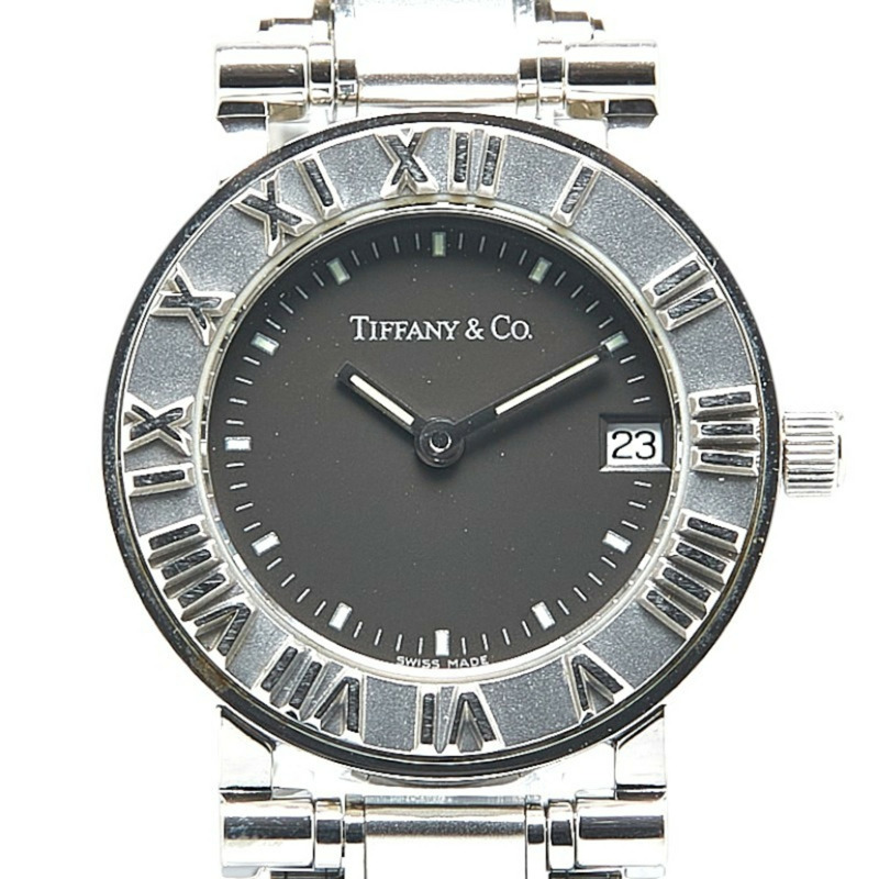 Tiffany & Co. Atlas 石英腕錶,黑色錶盤,不鏽鋼材質,女士-0