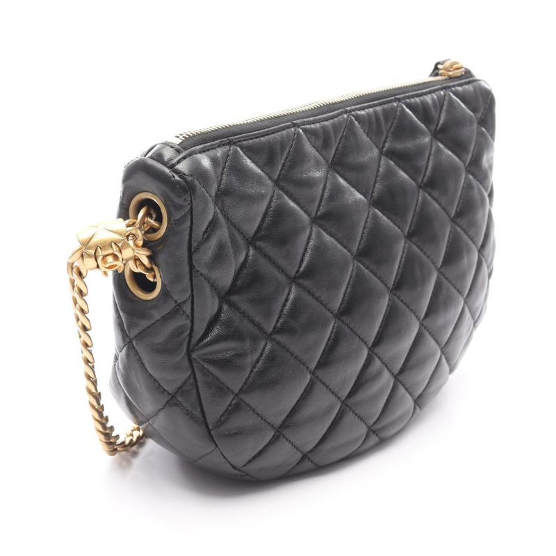 CHANEL Matelasse 小號 Hobo 鏈條單肩包 羔羊皮 黑色 二手 GHW-1