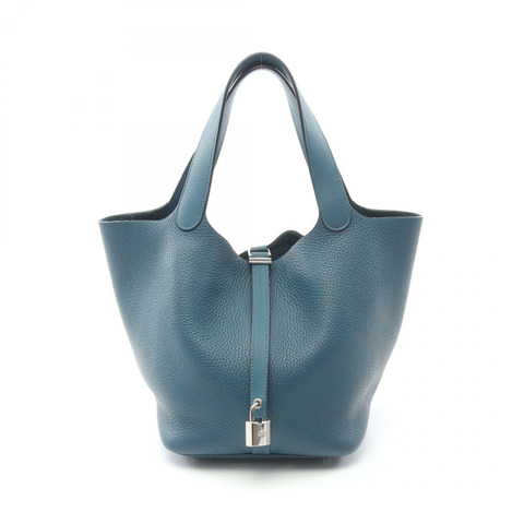 HERMES Picotin Lock Touch MM 手提包 T Clemence Swift 皮革 SHW 藍色 Colvert