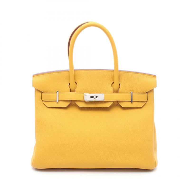 HERMES Birkin 30 手提包 C Togo 皮革 Jaune ambre 二手女士-0