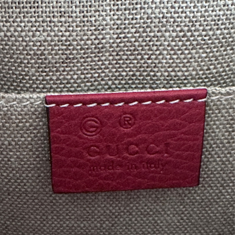 古馳 GUCCI 金屬壓扣牛皮壓紋金鍊肩背斜背包-紅-10