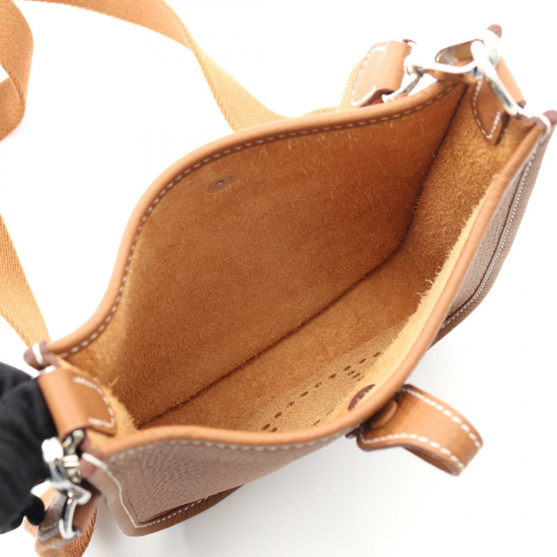 HERMES Evelyne TPM 肩背包 Clemence 皮革斜背包 棕色金 二手 W SHW-2