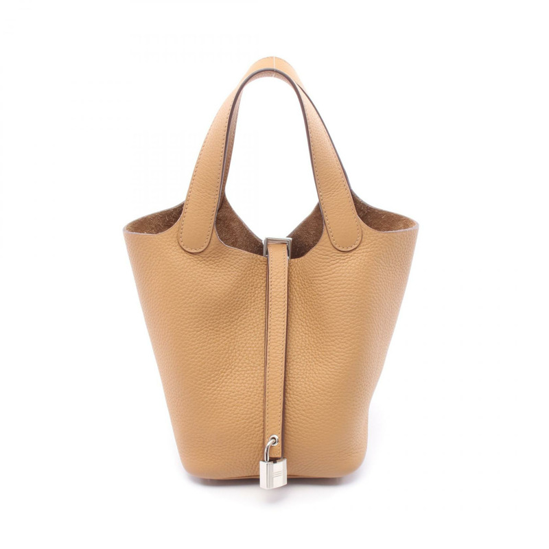 HERMES Picotin Lock PM 托特包 手提包 Clemence 皮革 棕色餅乾 二手 SHW B-0