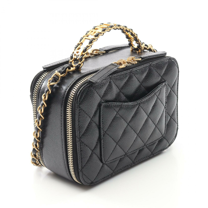 CHANEL Matelasse Vanity 斜背包鏈條單肩包 AS3221 小牛皮 黑色 GHW-1