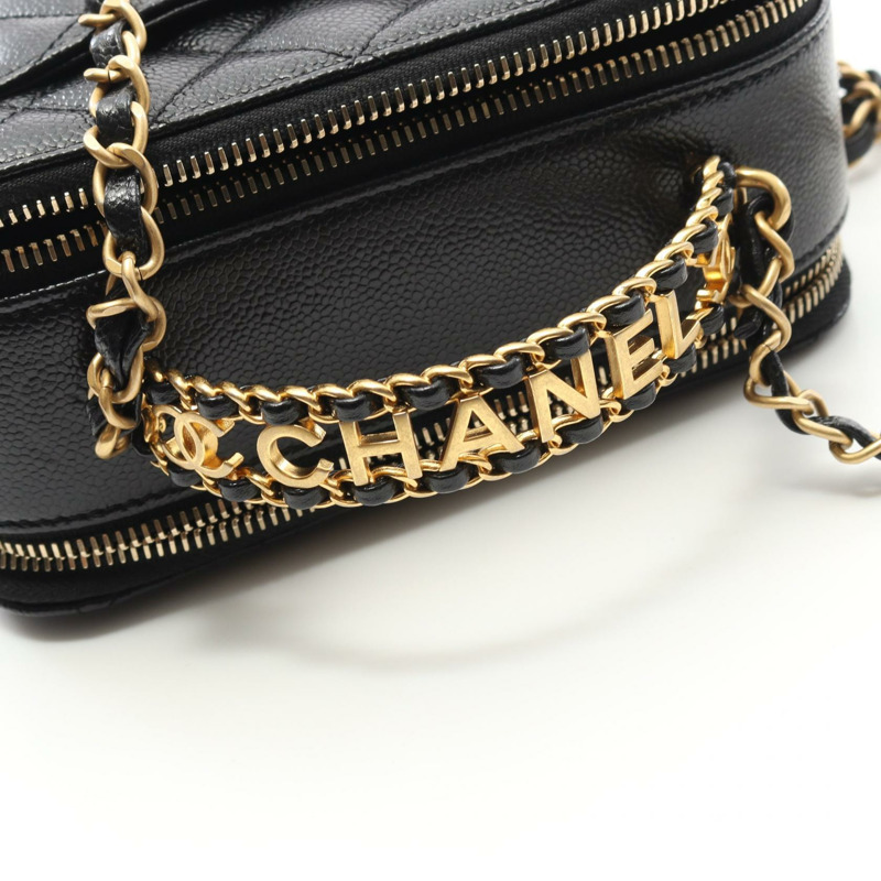 CHANEL Matelasse Vanity 斜背包鏈條單肩包 AS3221 小牛皮 黑色 GHW-7