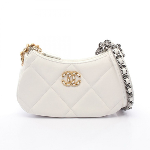 CHANEL 19 Matelasse 小號 Hobo 鏈條單肩包 AP3676 皮革白色二手