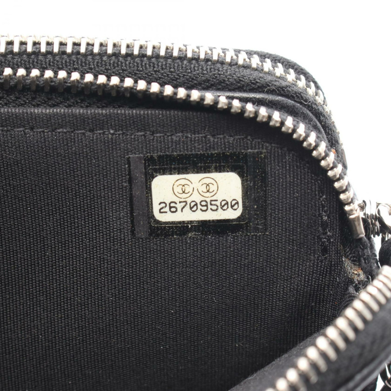 CHANEL W 拉鍊單肩包 A84306 皮革粒面小牛皮黑色二手女士 SHW-4