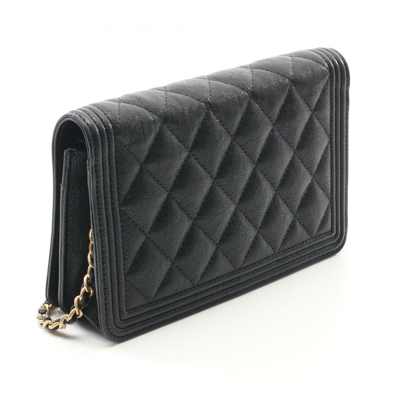CHANEL Boy chanel 鏈條單肩包 AP1117 皮革黑二手女款 GHW CC WOC-1