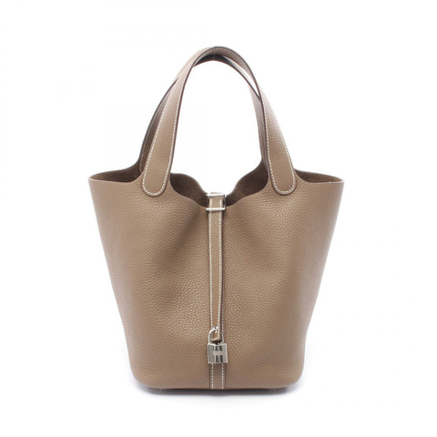 HERMES Picotin Lock MM 手提包 Clemence 皮革 Etoupe 灰色 二手 女款 Z SHW