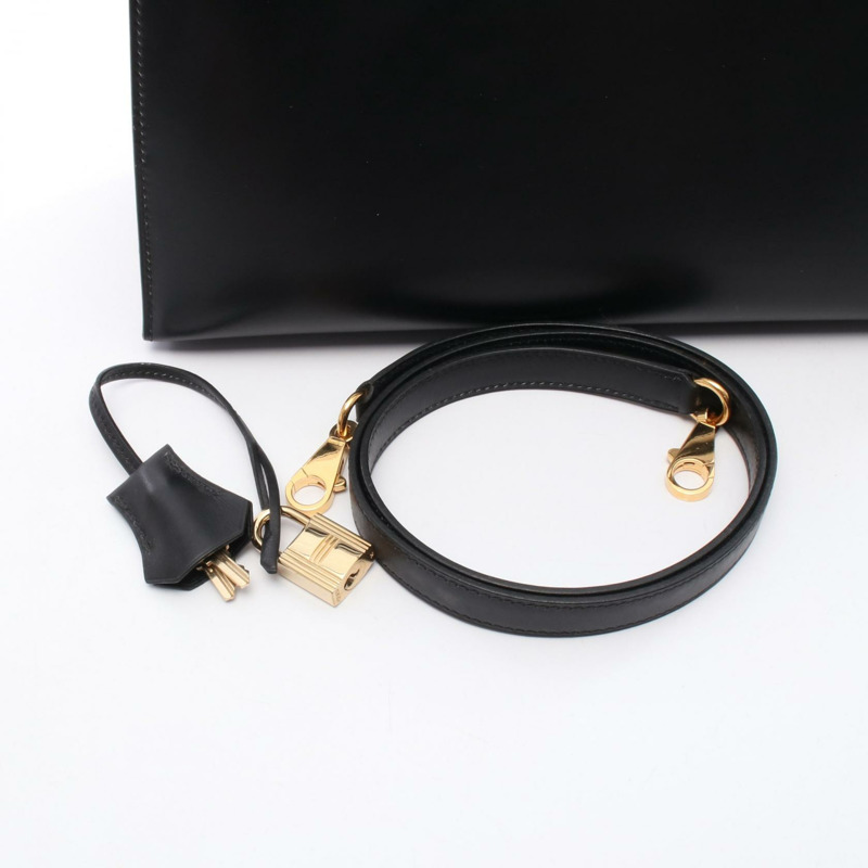 HERMES Kelly 28 單肩包 手提包 盒子 小牛皮 黑色 二手 女款 GHW F-5