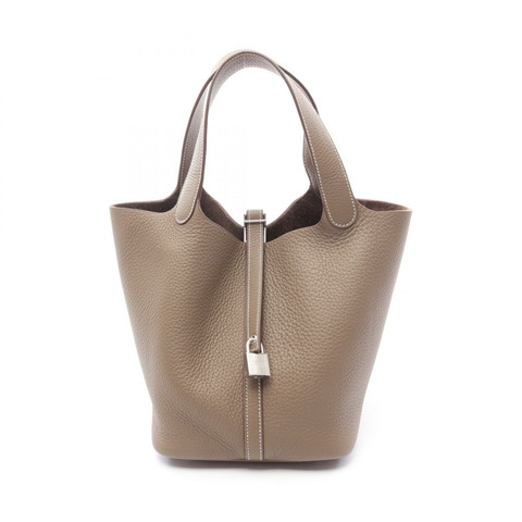HERMES Picotin Lock MM 手提包 060991CK Clemence 皮革 Etoupe 灰色 二手 SHW W