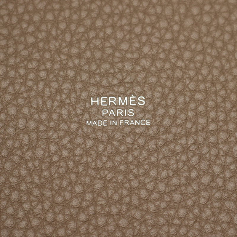 HERMES Picotin Lock MM 手提包 060991CK Clemence 皮革 Etoupe 灰色 二手 SHW W-3