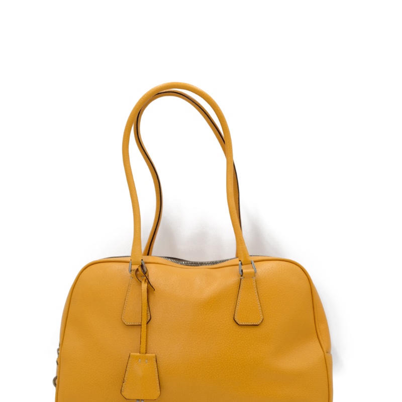 【二手精品】Prada Yellow Leather Tote Bag 黃色皮革托特包-9
